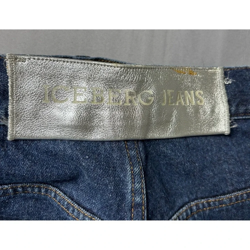 VTG‎ Iceberg Jeans Mens 36x32 Dark Wash Logo Print Wide Leg Denim Made in Italy
